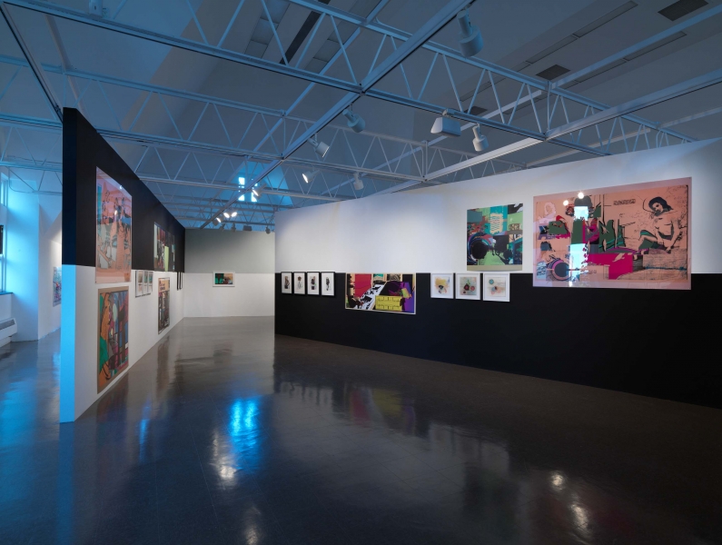 Color prints and mixed-media works on view in the gallery
